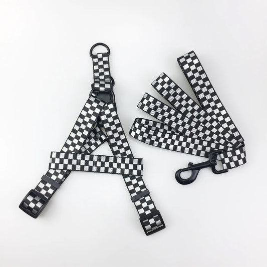 Sol Dog Harness - Checker Flag Dog Accessories - Strong Collar - Pet Accessories - Trendy Pet Harness - Dog Vest